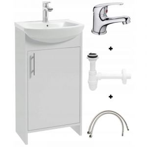 Ensemble meuble blanc avec vasque, robinet chrom&eacute; et siphon 45 cm Frigo