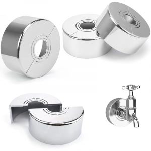 CCYKXA Pack de 4 couvre-rosaces d&eacute;coratifs en m&eacute;tal argent&eacute; pour robinets, vannes d'angle et tuyaux de chauffage - Couvre-robinet pour douche, id&eacute;al