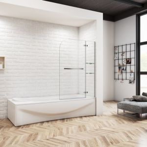 Océan Paroi de Douche 120x140cm Baignoire Pivotante 90° Sécurit - avec Porte-Serviette