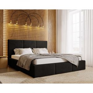 Lit double 180x200 cm Lary - Lit adulte avec sommier - Lit Rembourr&eacute; avec Rangement, Lit coffre - Tissu velours (Noir - Magic Velvet 2219)