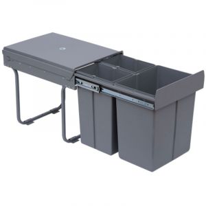 Frixovel - Poubelle de tri coulissante - 3 bacs amovibles avec poignée - 2 x 10L et 1 x 20L - métal pp gris