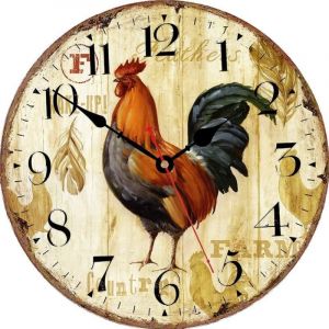 Sunxury - 30CM Horloge Murale, Vintage Bois Horloge, Cuisine Silencieuse à Quartz sans Tic-tac, Coq Decoration Décorative pour Chambre Salon Bureau