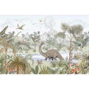 Lumaléa - Papier peint panoramique Enfants - Dinosaures - 260 cm x 173 cm