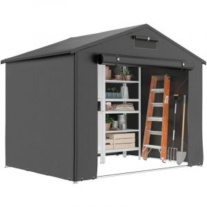 Abri de garage &eacute;tanche 2,5 x 1,8 m avec porte zipp&eacute;e enroulable et fen&ecirc;tre d'a&eacute;ration. Gris fonc&eacute;.