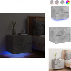 Table de chevet murale avec lumières led gris béton - Table De Chevet Murale - Meuble De Rangement Mural - Éclairage Led - Luminaire Mural