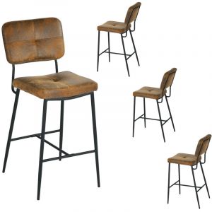 Lot de 4 Tabouret de Bar Rétro Vintage - Siège Rembourrés de 69 cm de Haut - Chaises Hautes en Suédine - pieds et repose pieds en métal noir