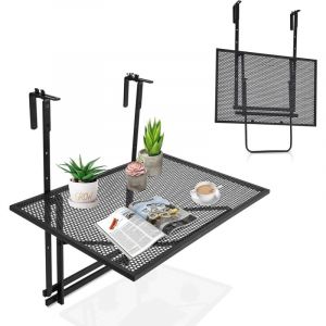Table de Balcon Suspendue Rabattable en Fer Antirouille, Table de Balcon Pliante en Hauteur Réglable à 5 Niveaux 61,5-82,5CM, Charge Max 20 Kg pour