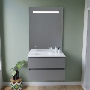 Cuisibane - Meuble vasque tout inox rosinox 80 cm + miroir Elégance ht105- Gris- Plan vasque en Résine