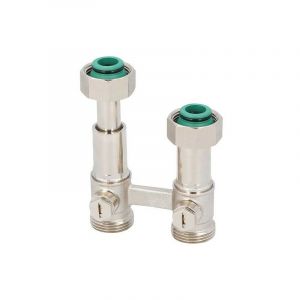 Bloc de robinet bitube avec t&eacute;lescope d&acute;&eacute;quilibrage, mod&egrave;le droit pour raccord de radiateur DN20 (3/4') Euroc&ocirc;ne