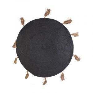 Paris Prix - Tapis Rond &agrave; Pompons 'Austin' 90cm Gris