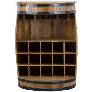 Made In Meubles - Bar tonneau en bois de manguier et métal Solal