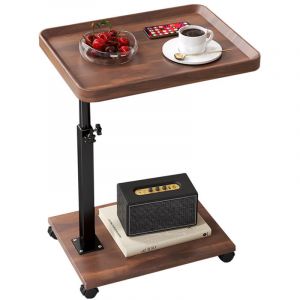 Sinbinta - Table d'appoint en forme de c avec roulettes, table basse moderne réglable en hauteur, petite table d'appoint en bois rotative à 360°,
