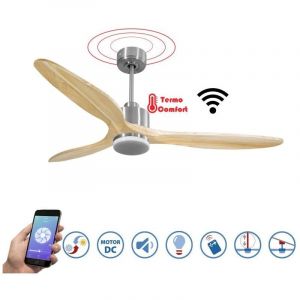 Klassfan - Modulo Slim - Super destratificateur et ventilateur dc 166 cm chrome avec lumière pales bois clair idéal 30 à 60 m²