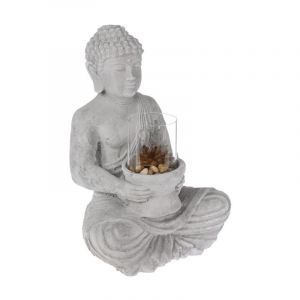 Photophore en Ciment 'Bouddha Assis' 40cm Gris
