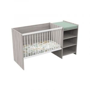 Lit bébé combiné - 120x60cm - Evolutif en 90x190cm - Babyprice Up - Chene silex - Avec commode a langer étagere