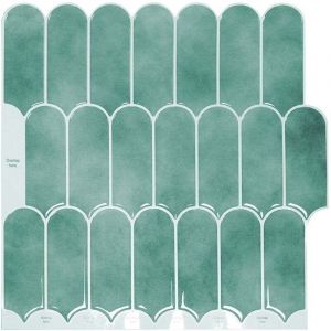 Papier peint autocollant carrelage vert, 30 x 30 cm, sticker mural style mosa&iuml;que, film d&eacute;coratif imperm&eacute;able pour carrelage mural salle de bain et