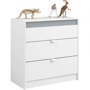 Miroytengo - Commode Germain Youth 3 tiroirs 78 cm mélaminé blanc mat et gris, meuble de chambre pour jeunes