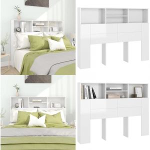 Armoire de tête de lit Blanc brillant 140x19x103,5 cm - Tête De Lit Design - Tête De Lit Rangement - Tête De Lit Moderne - Meubles Chambre - Mobilier