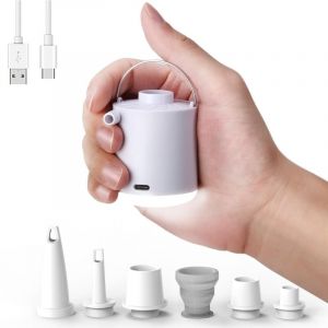 Gonfleur Électrique Rechargeable, Pompe à air Portable avec Lumière led, Gonfleur/Dégonfleur avec 5 Buses pour Matelas Gonflable, Piscine, Bouée,