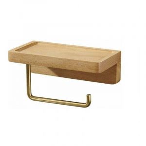 Porte-papier toilette en bois massif, support mural &agrave; double montage, coins arrondis autocollants, d&eacute;coration de salle de bain et de cuisine (h&ecirc;tre)