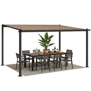 Pergola adoss&eacute;e - Outsunny - toit rigide &eacute;tanche - goutti&egrave;res int&eacute;gr&eacute;es - aluminium et polycarbonate - 3,8x3m - gris fonc&eacute;