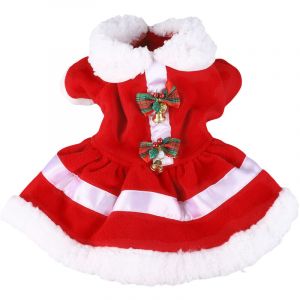 Jeffergarden Robe de nol pour chien, col de poup&eacute;e, &eacute;pais, confortable, chaud, mignon, chiot, robe de vacances, Costume avec cloche pour f&ecirc;te Cosplay