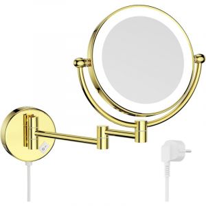 Miroir Grossissant x10 Mural Dor&eacute; Brillant Miroir Maquillage Lumineux Extensible Salle de Bain Double Face,Diam&egrave;tre 20 cm