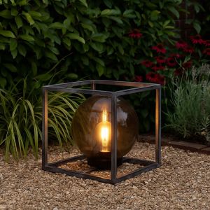 Boule lumineuse solaire lampe d'extérieur fumée lampe de jardin lampe solaire, cube, nickel antique, led blanc chaud, LxlxH 30x30x30 cm
