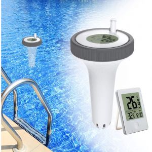 Thermom&egrave;tre Int&eacute;rieur et Ext&eacute;rieur Flottant sans Fil,Piscine Thermom&egrave;tre Flottant Jauge,Thermom&egrave;tre de Piscine Num&eacute;rique avec &eacute;cran LCD pour Bassin