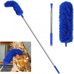 Brosse de Nettoyage GouttièRe Outil Toiture avec Mât TéLescopique Extensible 8,2 Pieds Garde Facile à Retirer, Bleu