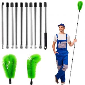 Brosse de nettoyage de goutti&egrave;re t&eacute;lescopique de 4,7 m avec 10 poteaux, nettoyeur de goutti&egrave;re de toit extensible pour nettoyer les feuilles, les