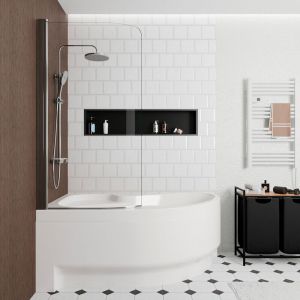 Siko &ndash; Baignoire d'angle 160x100 cm FO1600LPLUSSETP1 &ndash; Acrylique blanc gauche &ndash; Tablier et pare-baignoire inclus &ndash; Capacit&eacute; 210L