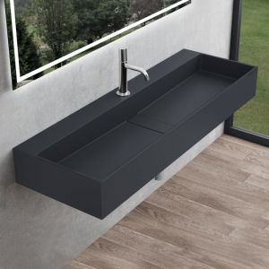 Mai&mai - Lavabo Suspendu Vasque &agrave; Poser Gris Noir Mat 100x40x14cm &Eacute;vier Lave Mains Salle de Bain avec Cache Bonde Col6028