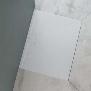 Mai&mai - Receveur de Douche Bac &agrave; Douche Blanc en R&eacute;sine Marbre Artificielle Bac de Douche 100x120x3 cm Bonde Compris Geo07