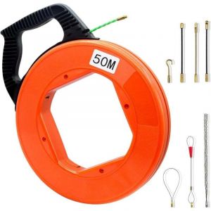 Tire Fils Aiguille Electricien 50m,4.5mm Tire Cable Aide au Tirage de C&acirc;Ble en Fibre de Verre, Design en Spirale avec 7 Ressorts de Guidage, pour
