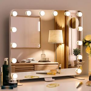 Tlgreen - Miroir Maquillage Lumineux, Miroir led, Miroir Coiffeuse éclairé avec Lumineux 3 Couleurs, Miroir Hollywood Grand, 60x50cm, Contrôle