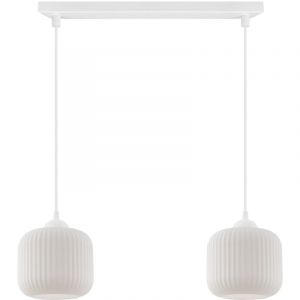 Suspension Riffle Blanc 2 Abat-Jour Plats Cylindre Blanc E27