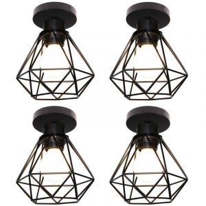 Axhup - Industrielle Plafonnier Cage Diamant en M&eacute;tal Lampe de Plafond Luminaire E27 pour Chambre Couloir Salon Noir - 4PCS
