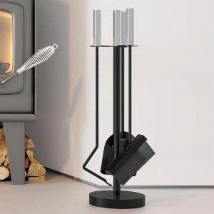 Ensemble d'accessoires de chemin&eacute;e (4 pi&egrave;ces) avec brosse, tisonnier et pelle, accessoires pour po&ecirc;le &agrave; bois d'int&eacute;rieur, diam&egrave;tre 15 x hauteur 55,5