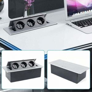 Prise encastrable escamotable avec 3 prises Schuko pour plan de travail, comme prise de table ou prise au sol pour la cuisine, le bureau,