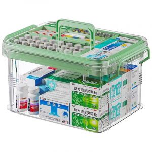Bo&icirc;te &agrave; M&eacute;dicaments,Boite Rangement Medicament 2 Couches, bo&icirc;te &agrave; Pharmacie en Plastique Transparent Visible avec poign&eacute;es,Rangement de la bo&icirc;te &agrave;