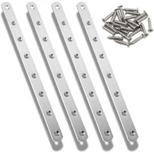 4 Pcs Pattes D'assemblage en Inox, 295 x 20mm Supports de Fixation Droits Plats Plaques M&eacute;talliques, Connecteur Equerre Plate Fixation Inox avec Vis
