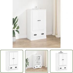 The Living Store - Buffet haut blanc 60x35,5x103,5 cm bois d'ingénierie - Buffet Design Moderne - Meuble Rangement Cuisine - Commode Blanche - Buffet