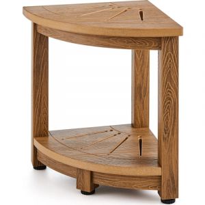 Vevor Banc de douche deangle, 16,5' de hauteur, rayon de 12,8', polystyrene imitation bois, 350 lb avec etagere de rangement
