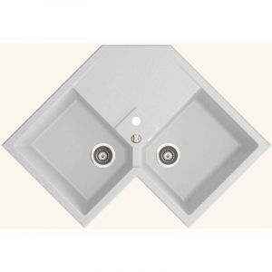 Evier d'angle granit blanc K&uuml;mbad VOZ 2 bacs
