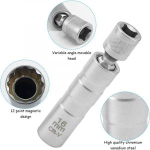 Lot de 2 Cle a Bougie Magn&eacute;tique 16mm/14mm Longue, Extracteur de Douille Bougie, 3/8" -10mm Flexible Cl&eacute;s &agrave; Bougie, 12 Points Outil de Retrait de