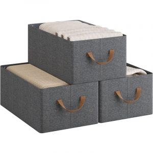 Lot de 3 Bo&icirc;te de Rangement Ouverte en Tissu Woltu Cube de Rangement, Panier Rangement Pliable, Casier de Rangement, 47x28x20 cm, Gris