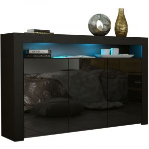 Dusine - buffet jive 145 cm portes noir laquées avec leds