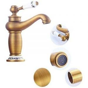 R&eacute;tro Mitigeur Robinet de Lavabo Laiton C&eacute;ramique &Eacute;vier Robinet Bleu Et Blanc en Porcelaine &Agrave; Long Cou Vintage Floral avec l'entr&eacute;e Robinet d'eau