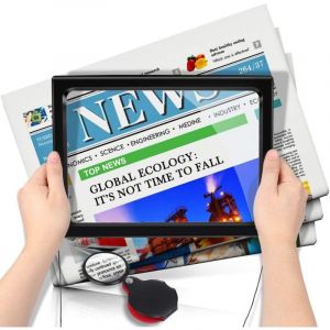 Loupe Lecture Loupe de Lecture avec Lumineuse LED, 3X Grossissement A4 Rectangulaire Loupe Eclairante avec Support Lampe Loupe pour Livres, Bijoux,